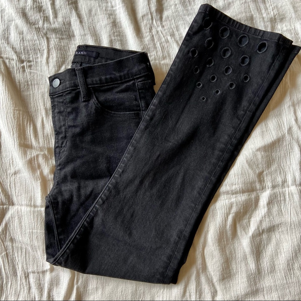 J Brand Mid Rise Black Cropped Jeans w/ cut outs